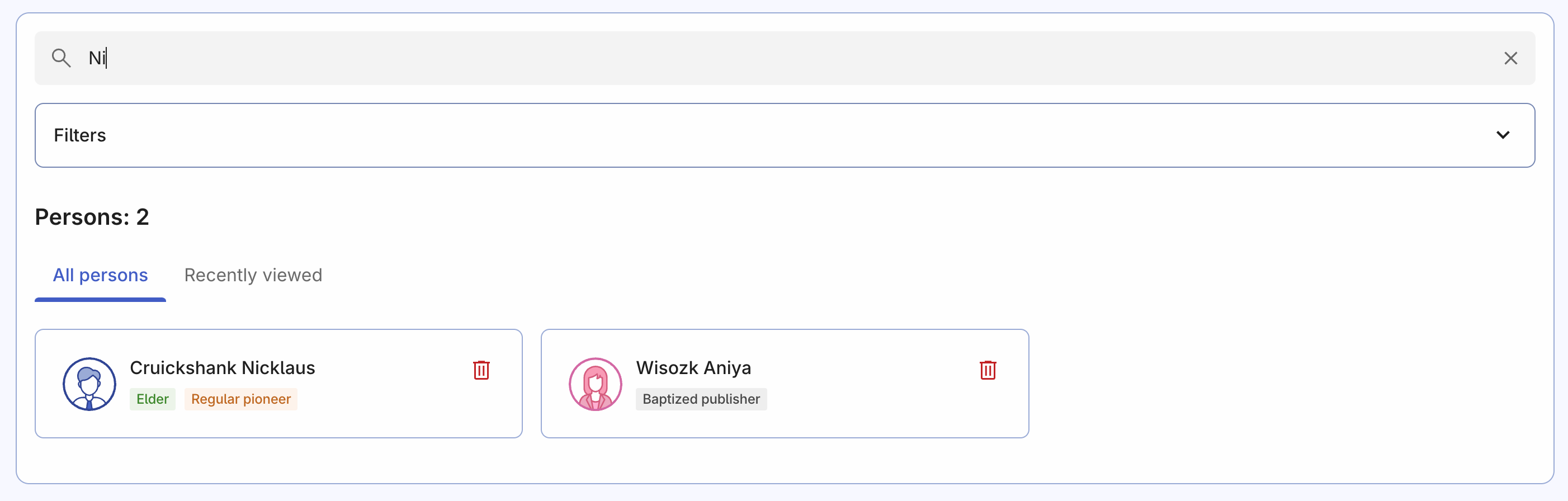 All persons overview